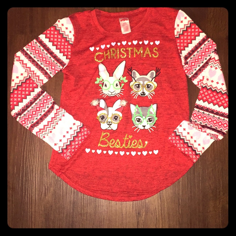 🌸”Christmas besties” girls size 10-12 shirt
